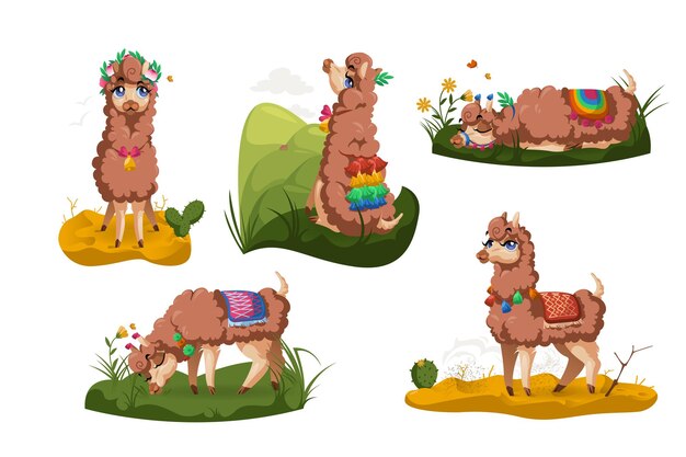 conjunto de personajes de llama