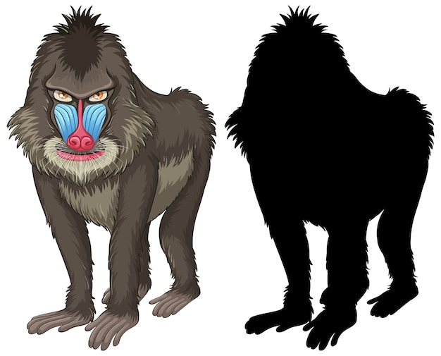 Conjunto de personajes de mandril y su silueta.