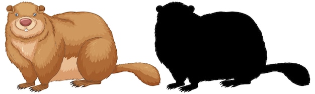 Vector gratuito conjunto de personajes de marmota y su silueta.