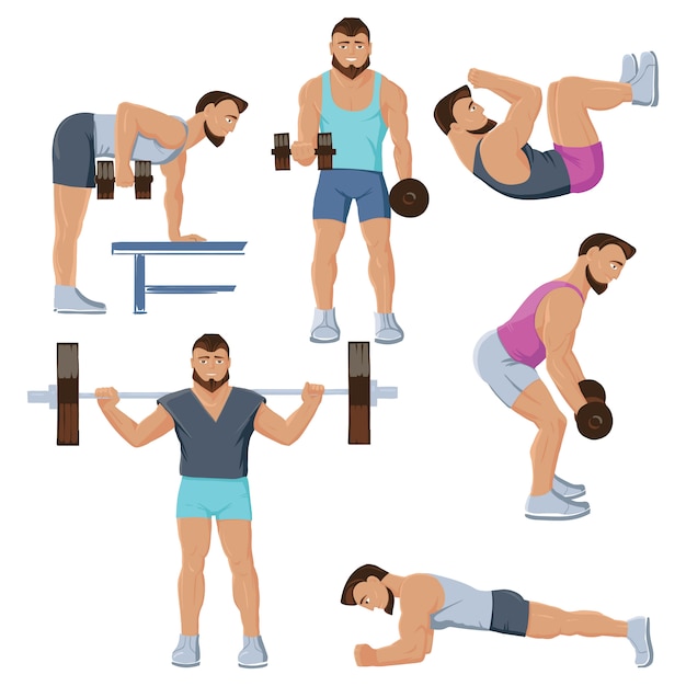 Conjunto de personajes masculinos de fitness