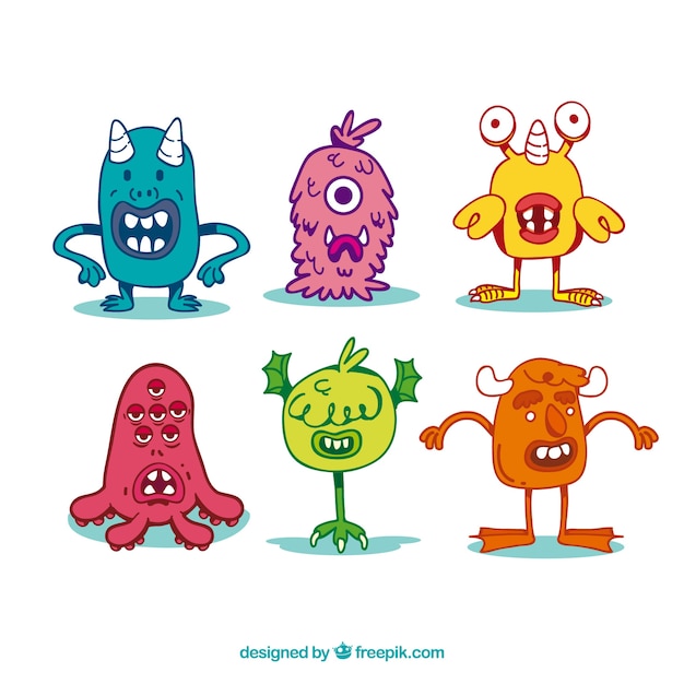 Conjunto de personajes de monstruos con caras graciosas