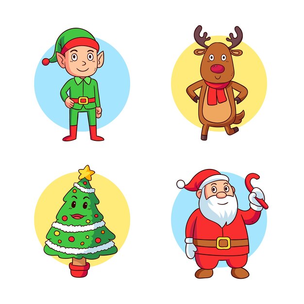 Conjunto de personajes de navidad dibujados a mano