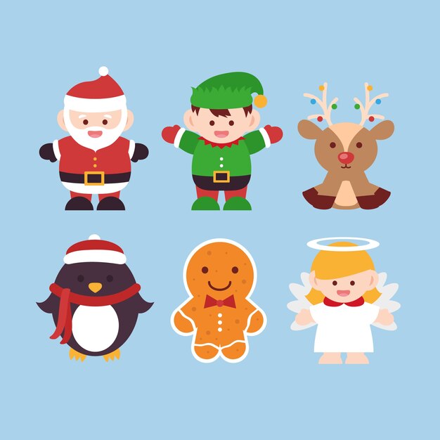 Conjunto de personajes de Navidad de diseño plano