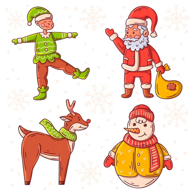 Vector gratuito conjunto de personajes navideños dibujados a mano