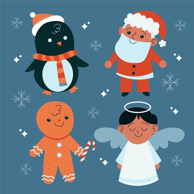 Vector gratuito conjunto de personajes navideños dibujados a mano