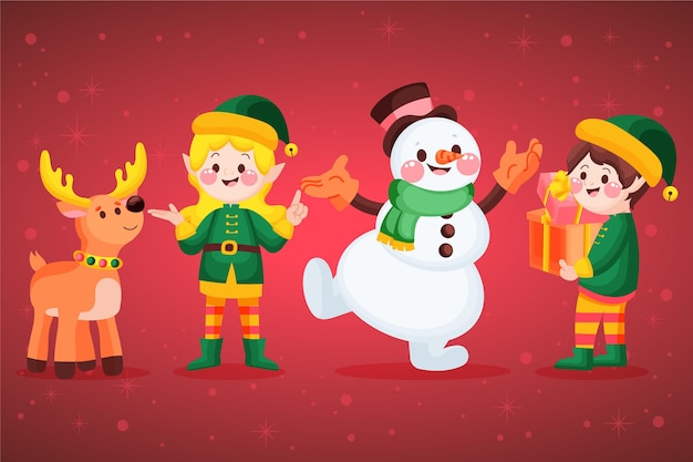 Vector gratuito conjunto de personajes navideños dibujados a mano