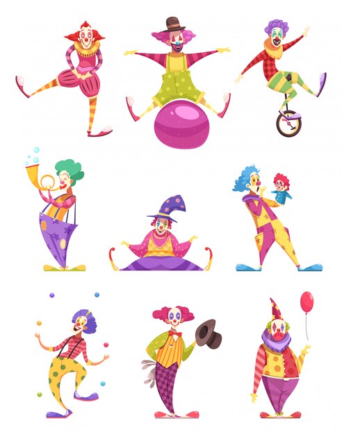 Conjunto de personajes de payasos