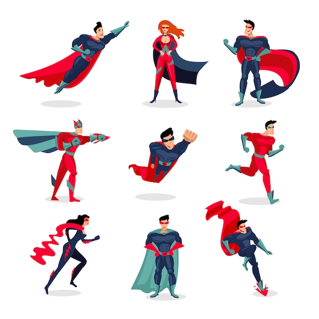 Vector gratuito conjunto de personajes de superhéroes