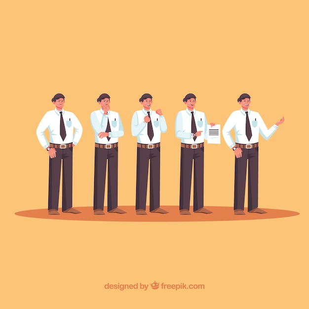 Conjunto de personajes de vendedor con diseño plano