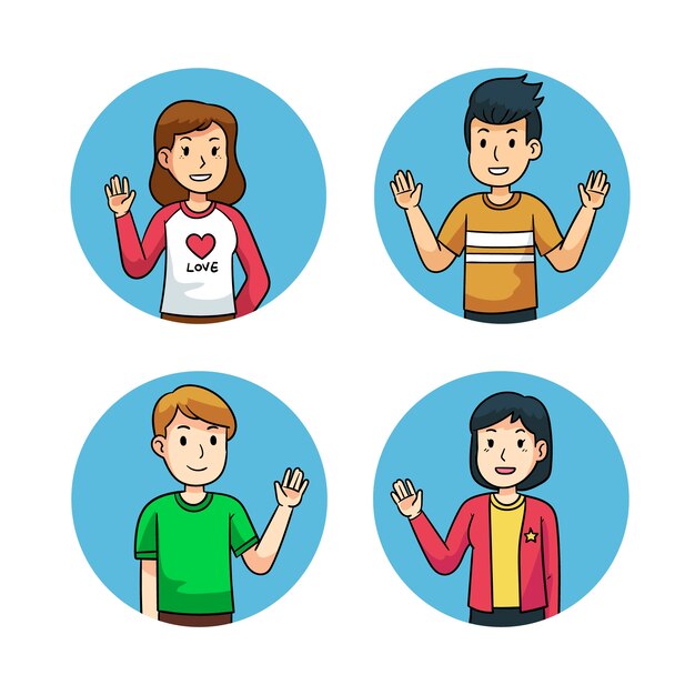 Conjunto de personas agitando la mano