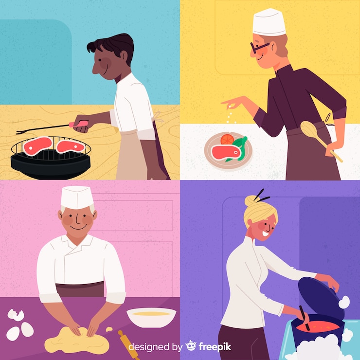 Vector gratuito conjunto de personas cocinando diseño plano.