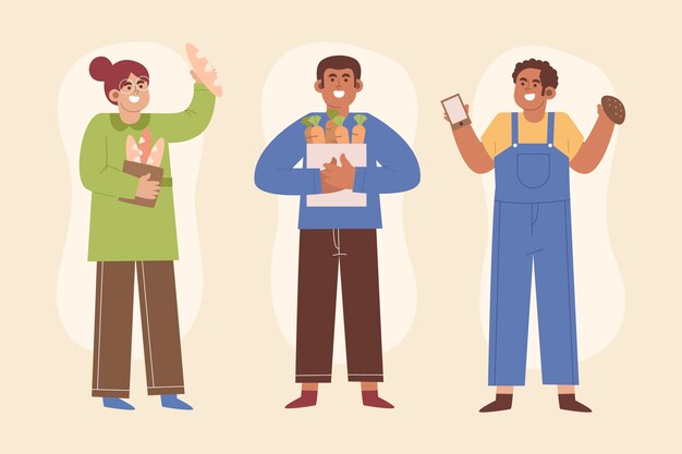 Conjunto de personas comiendo de diseño plano