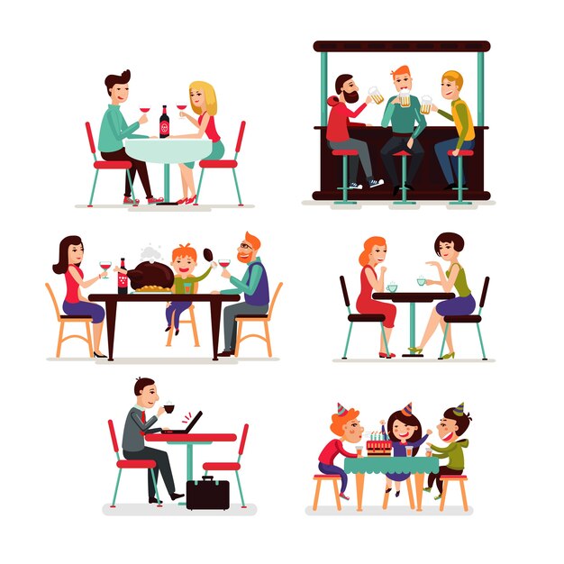Conjunto de personas comiendo