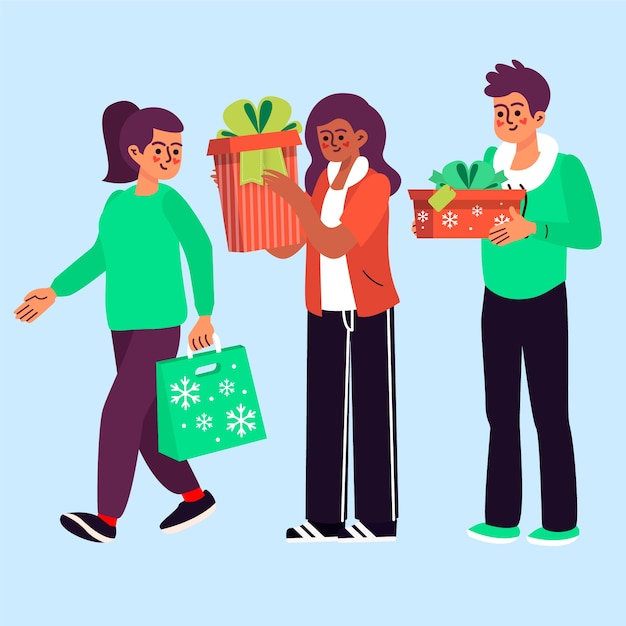 Vector gratuito conjunto de personas comprando regalos