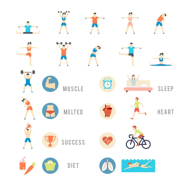 Vector gratuito conjunto de personas de deportes y salud.