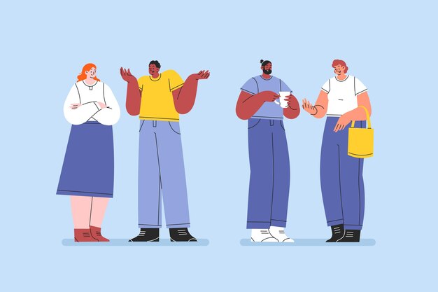Conjunto de personas hablando planas dibujadas a mano