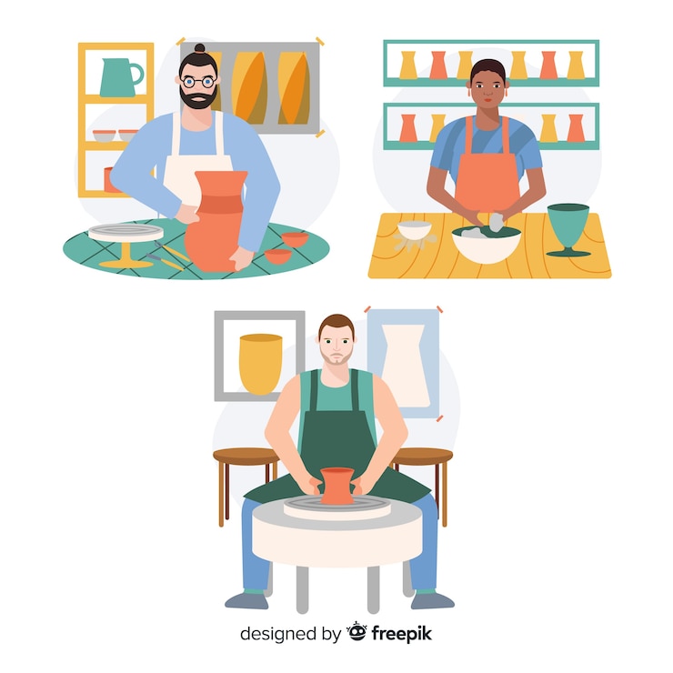 Vector gratuito conjunto de personas haciendo diseño plano de cerámica