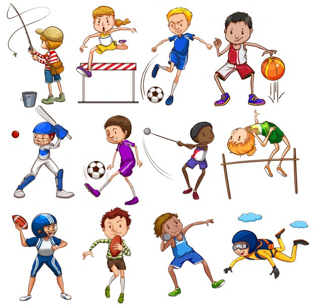 Conjunto de personas jugando diferentes deportes
