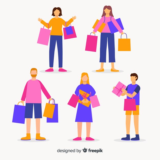 Conjunto de personas llevando bolsas de compras