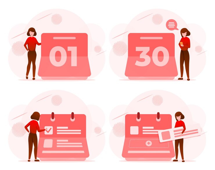 Conjunto de personas de negocios que trabajan en equipo con la planificación del calendario