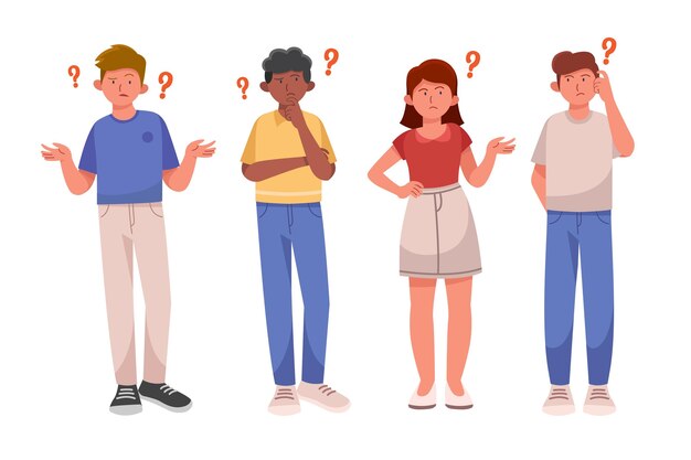 Conjunto de personas planas haciendo preguntas.