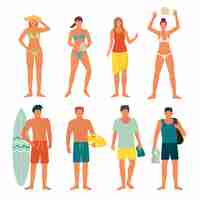 Vector gratuito conjunto de personas de playa