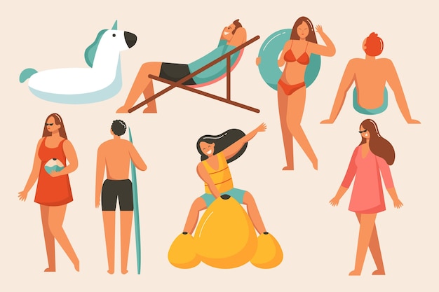 Conjunto de personas de playa