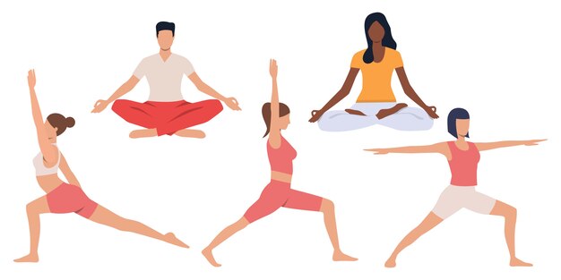 Conjunto de personas practicando yoga