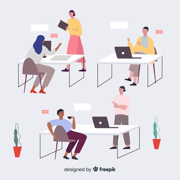 Conjunto de personas que trabajan en sus escritorios