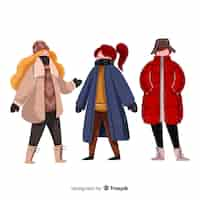 Vector gratuito conjunto de personas con ropa de invierno