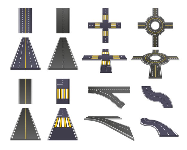 Conjunto de perspectiva de piezas de carretera