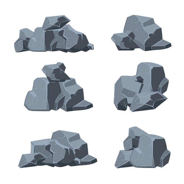 Conjunto de piedras de dibujos animados. Roca de piedra, piedra de canto rodado, ilustración de elemento de piedra de la naturaleza