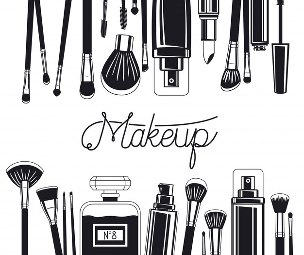Conjunto de pinceles de maquillaje y marco de productos