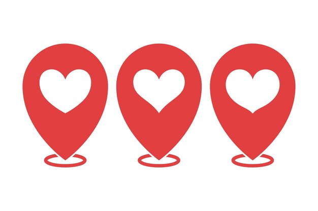 Conjunto de pinos de ubicación del corazón de tres