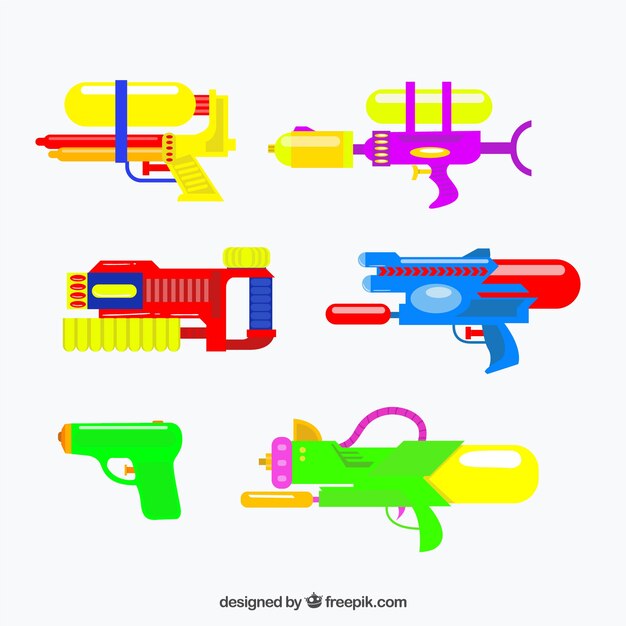 Conjunto de pistolas de agua coloridas con material plástico
