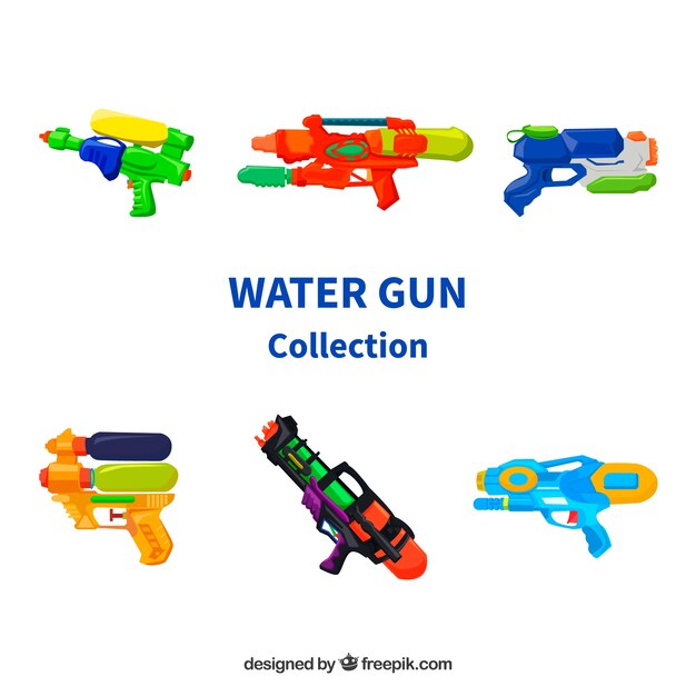 Conjunto de pistolas de agua coloridas con material plástico