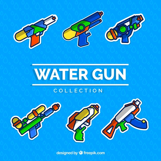 Conjunto de pistolas de agua coloridas con material plástico