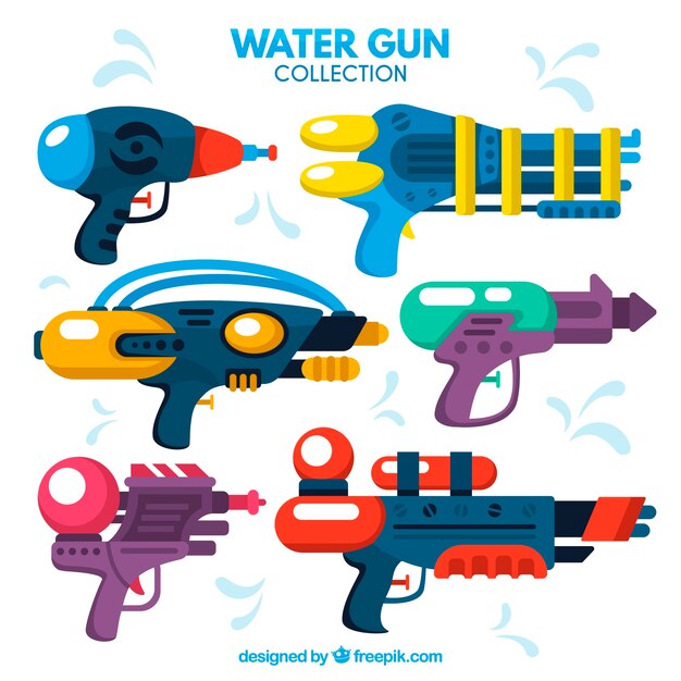 Conjunto de pistolas de agua de plástico en estilo plano