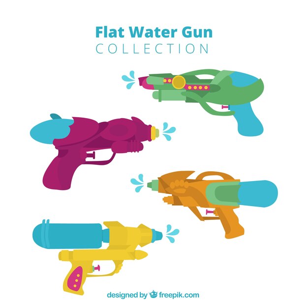 Conjunto de pistolas de agua de plástico en estilo plano