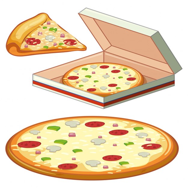 Un conjunto de pizza en el fondo blanco