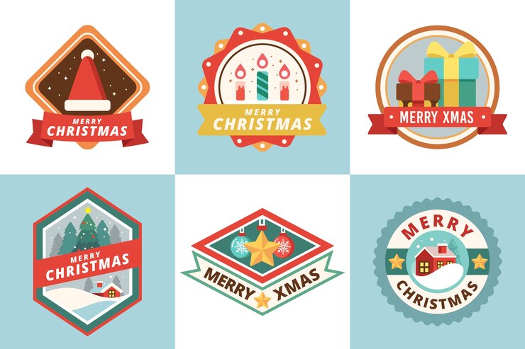 Vector gratuito conjunto de placa de navidad de diseño plano