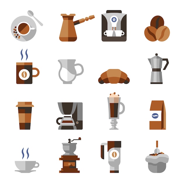 Conjunto plana de iconos de café
