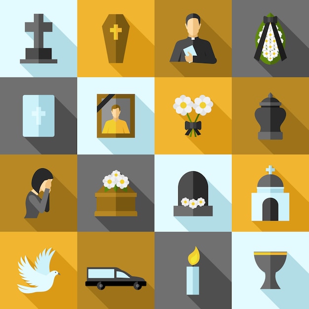 Conjunto plana de iconos de funeral