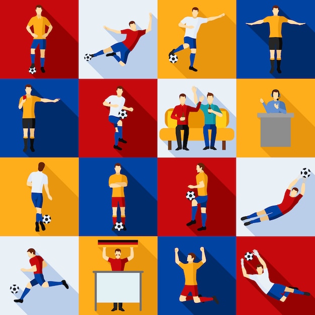 Vector gratuito conjunto plana de iconos de jugadores de fútbol