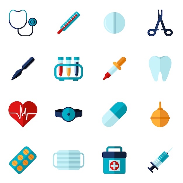 Vector gratuito conjunto plana de iconos médicos