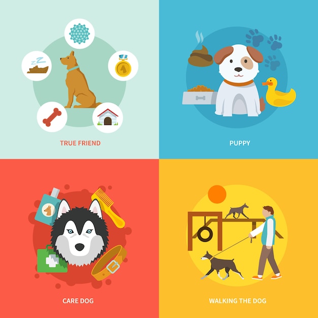Conjunto plana de iconos de perro