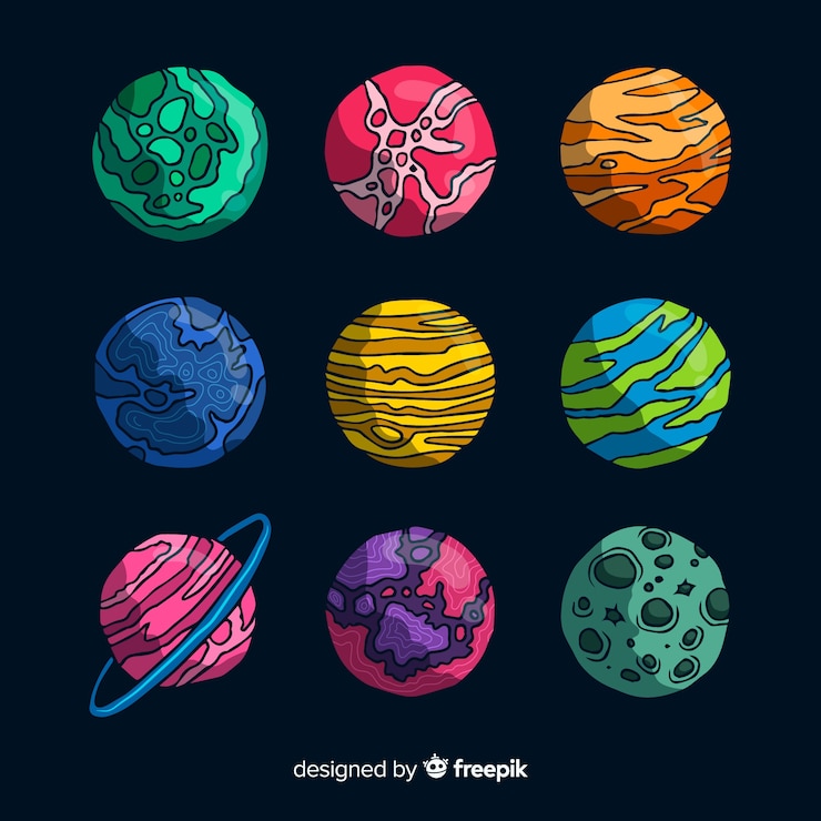 Vector gratuito conjunto de planeta dibujado a mano