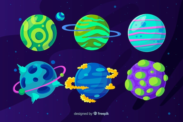 Vector gratuito conjunto de planetas coloridos de diseño plano