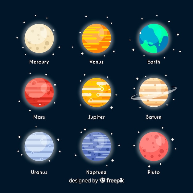 Vector gratuito conjunto de planetas coloridos de la vía láctea