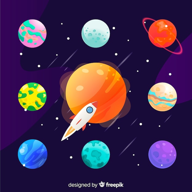 Conjunto de planetas estilo plano
